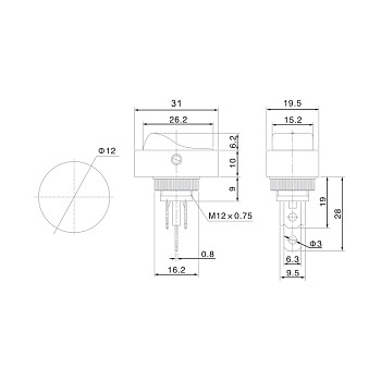 Выключатель клавишный овальный 12В 30А (3с) ON-OFF черный с зеленой LED-подсветкой REXANT