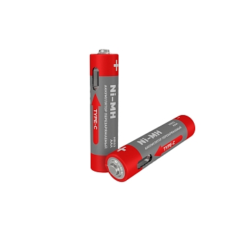 Батарейка аккумуляторная АА, 2000 мАч, 2 шт, пальчиковая, зарядка от USB Type-C REXANT