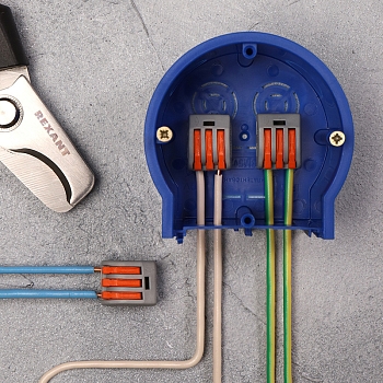 Универсальная клемма СМК 222-413, 3-проводная серая 0,08-2,5/4 мм² (блистер 5 шт./уп.) REXANT