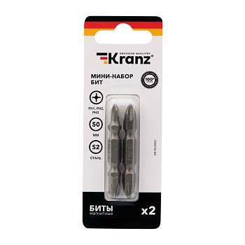 Мини-набор бит двусторонних PH2xPH2, PH1xPH3-50 мм (2 биты на блистере) Kranz