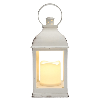 Декоративный фонарь со свечкой, белый корпус, размер 10,5х10,5х22,35 см, цвет ТЕПЛЫЙ БЕЛЫЙ