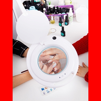 Лупа на струбцине круглая 3D с подсветкой 60 SMD LED, сенсорный регулятор яркости, ø127мм, белая REXANT