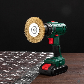 Щетка дисковая для дрели, витая латунированная проволока, 100мм KRANZ