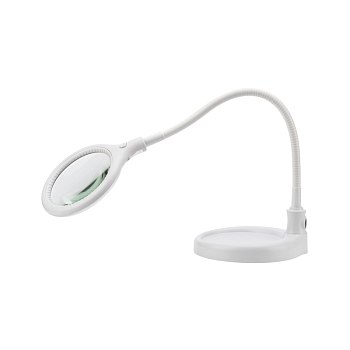Лупа настольная 3D с подсветкой 30 SMD LED, подставка+прищепка, ø95мм, белая REXANT