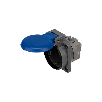 Розетка влагозащищенная панельная с крышкой 1 гнездо, 2Р+РЕ, с/з, с/у, 16А, IP54, серая REXANT