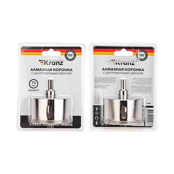 Коронка алмазная 70мм по керамограниту с центровочным сверлом KRANZ