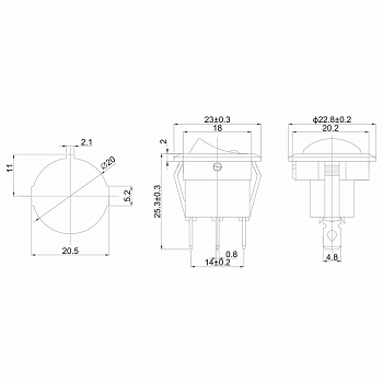 Выключатель клавишный круглый 12В 20А (3с) ON-OFF черный с синей подсветкой REXANT