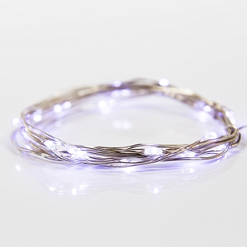 Гирлянда светодиодная Роса 2м, 20LED, БЕЛЫЙ, IP20, тонкий батарейный блок, 2хCR2032 в комплекте NEON-NIGHT