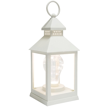 Декоративный фонарь с лампочкой, белый корпус, размер 10,5х10,5х24 см, цвет ТЕПЛЫЙ БЕЛЫЙ