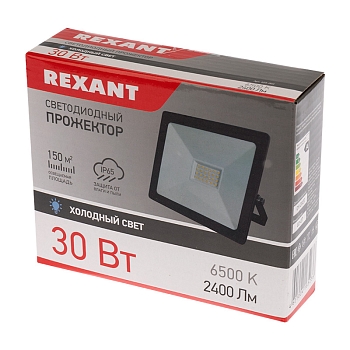 Прожектор светодиодный СДО 30Вт 2400Лм 6500К холодный свет, черный корпус REXANT