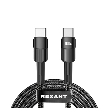 Кабель Type-C – Type-C, 5A, 100Вт, 2м, в черной нейлоновой оплетке REXANT
