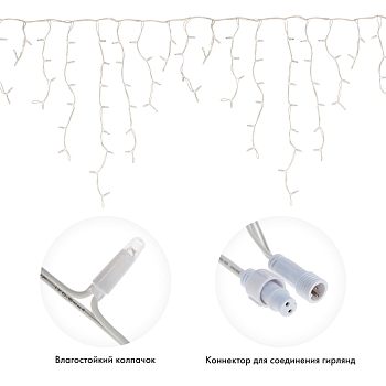 Гирлянда светодиодная Бахрома (Айсикл) 5,6x0,9м 240 LED ТЕПЛЫЙ БЕЛЫЙ белый каучук 3,3мм IP67 постоянное свечение 230В нужен блок 315-001 NEON-NIGHT