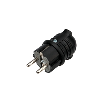 Вилка влагозащищенная угловая, с/з, 16А, IP44 каучук, черная REXANT