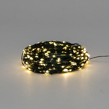 Гирлянда светодиодная Роса с контроллером 30м, 300LED, ТЕПЛЫЙ БЕЛЫЙ, IP20, 230В, зеленый провод NEON-NIGHT