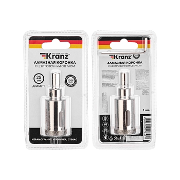 Коронка алмазная 25мм по керамограниту с центровочным сверлом KRANZ