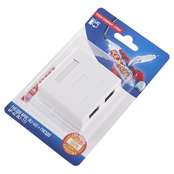 Розетка телефонная + сетевая LAN, на стену, (гнездо 8Р8С (RJ-45) + гнездо 6Р4С (RJ-11)) REXANT