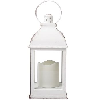 Декоративный фонарь со свечкой, белый корпус, размер 10,5х10,5х22,35 см, цвет ТЕПЛЫЙ БЕЛЫЙ
