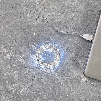 Гирлянда светодиодная Роса 10м, 100LED, БЕЛЫЙ, IP20, USB NEON-NIGHT