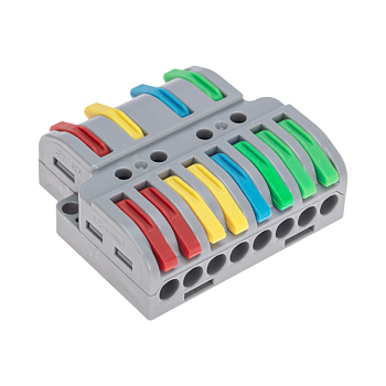 Клемма СМК 4х2 проходная разветвительная 4 полюса, с монтажной площадкой (1 ввод, 2 вывода на полюс) (блистер 4 шт/уп) REXANT