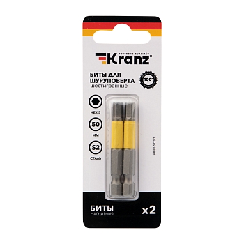 Бита шестигранная для шуруповерта HEX5х50 мм (2 шт./уп.) Kranz