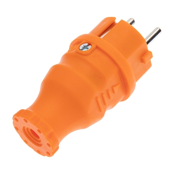 Вилка влагозащищенная прямая, c/з, 16А, IP44, каучук, оранжевая REXANT