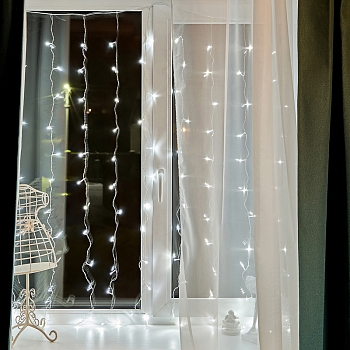 Гирлянда Светодиодный Дождь 1.5х1.5 м 144 LED, прозрачный ПВХ, с контроллером, холодное белое свечение NEON-NIGHT