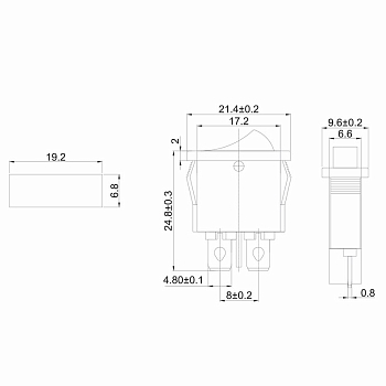 Выключатель клавишный 250В 6А (2с) ON-OFF красный Mini REXANT