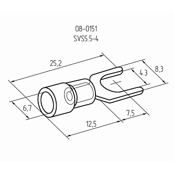Наконечник вилочный изолированный 4.3 мм 4-6 мм² (НВи 6.0-4/НВи 5,5-4) желтый (10шт./уп.) REXANT