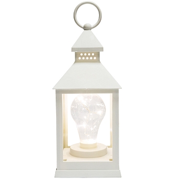Декоративный фонарь с лампочкой, белый корпус, размер 10,5х10,5х24 см, цвет ТЕПЛЫЙ БЕЛЫЙ