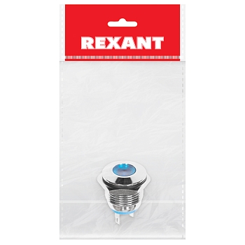 Индикатор металл Ø16 12В подсв/синяя LED (GQ16F-D)  REXANT