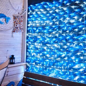 Гирлянда светодиодная Сеть 2х1,5м 288 LED БЕЛЫЙ/СИНИЙ черный ПВХ IP65 свечение с динамикой 230В контроллер в комплекте NEON-NIGHT