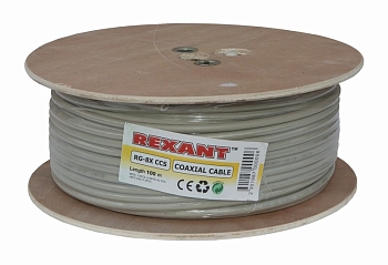 Кабель коаксиальный RG-8X, 50 Ом, CCS/Al/Al, 75%, 100м, INDOOR, серый REXANT