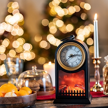 Светодиодный камин Старинные часы с эффектом живого огня 14,7x11,7x25 см, черный, батарейки 2хС (не в комплекте) USB NEON-NIGHT