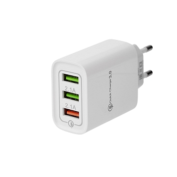 Сетевое зарядное устройство 3 x USB, 5V, 3 А + 1 А + 1 А, белое REXANT