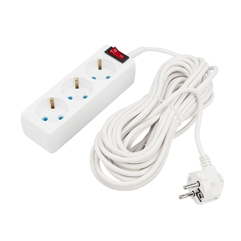 Удлинитель 3 гнезда, 10м, 3х0,75мм², с/з, с кнопкой, белый PROconnect