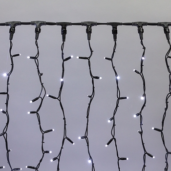 Гирлянда светодиодная Занавес 2х3м 760 LED БЕЛЫЙ черный КАУЧУК IP67 постоянное свечение 230В блок в комплекте NEON-NIGHT