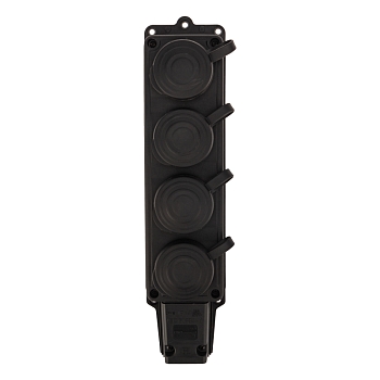 Розетка (колодка) влагозащищенная с крышкой 4 гнезда, 2Р+РЕ, 230В, с/3, 16А, IP44, каучук, черная PROconnect