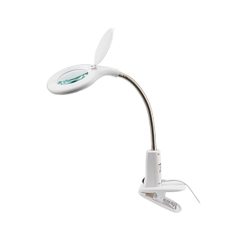 Лупа настольная 3D+12D с подсветкой 40 LED, прищепка, ø100мм, белая REXANT