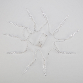 Гирлянда светодиодная Сосульки 1,5 м, 10 LED, прозрачный ПВХ, цвет свечения белый, 2 х АА (батарейки не в комплекте) NEON-NIGHT