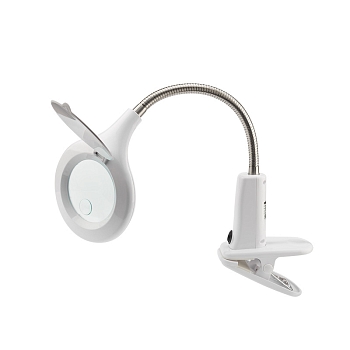 Лупа настольная 3D+12D с подсветкой 40 LED, прищепка, ø100мм, белая REXANT