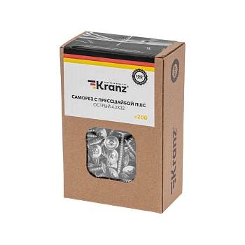 Саморез с прессшайбой ПШС острый 4,2х32мм, короб (200 шт/уп) KRANZ