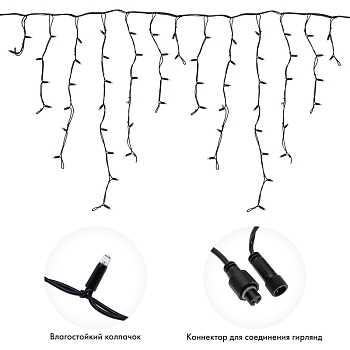 Гирлянда светодиодная Бахрома (Айсикл) 3,2х0,9м 120 LED БЕЛЫЙ черный каучук 3,3мм IP67 постоянное свечение 230В блок в комплекте NEON-NIGHT