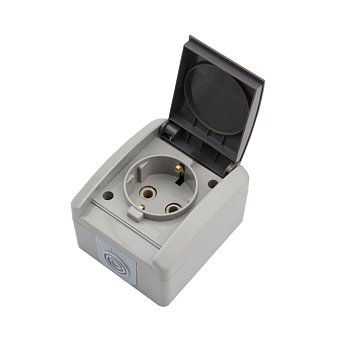Розетка одноместная (керамика) INDUSTRIAL IP54 с/з, о/у, серая KRANZ