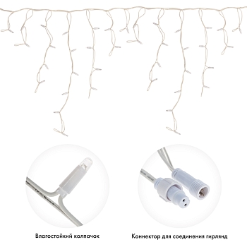 Гирлянда светодиодная Бахрома (Айсикл) 5х0,7м 152 LED ТЕПЛЫЙ БЕЛЫЙ белый каучук 2,3мм IP67 постоянное свечение 230В нужен блок 315-001 NEON-NIGHT