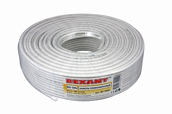 Кабель коаксиальный RG-59U, 75Ом, Cu/Al/Cu, 64%, 100м, INDOOR, белый REXANT