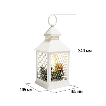 Декоративный фонарь со свечкой, белый корпус, размер 10,5х10,5х24 см, цвет ТЕПЛЫЙ БЕЛЫЙ