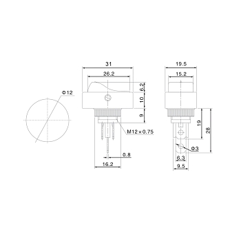 Выключатель клавишный овальный 12В 30А (3с) ON-OFF черный с желтой LED-подсветкой REXANT