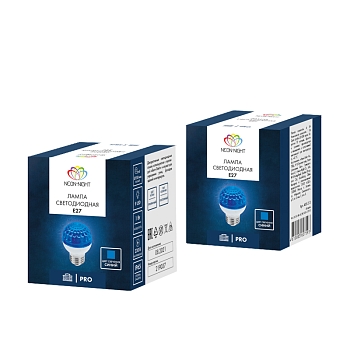 Лампа светодиодная, диаметр 50мм, E27, 9 LED, 1Вт, СИНИЙ, прозрачная колба, 230В NEON-NIGHT