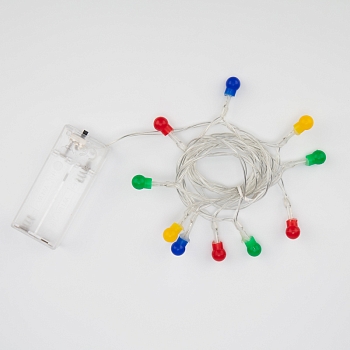 Гирлянда светодиодная Шарики 1,5 м, 10 LED, прозрачный ПВХ, цвет свечения мультиколор, 2 х АА (батарейки не в комплекте) NEON-NIGHT