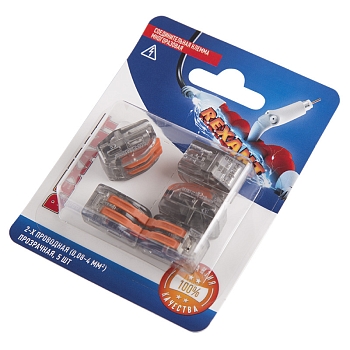 Универсальная клемма СМК 222-412, 2-проводная прозрачная 0,08-2,5/4 мм² (блистер 5 шт./уп.) REXANT